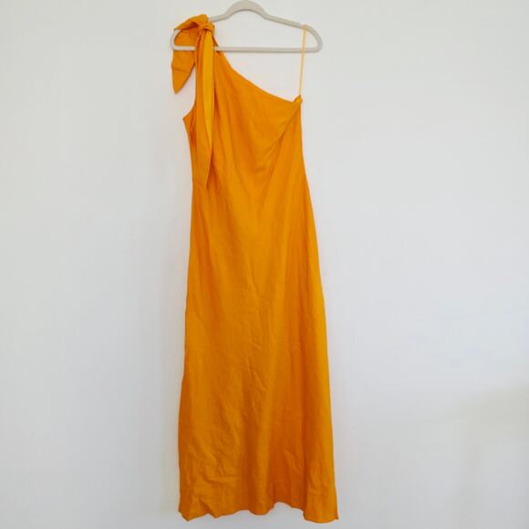 Cult Gaia Kamilla  Yellow One Shoulder Side Slit Silk Gown Maxi Dress Size Large - Picture 9 of 11